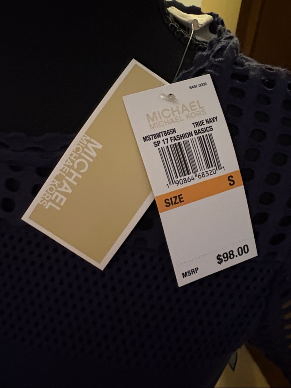 MICHAEL Michael Kors Navy Blue Eyelet-Detail Midi Dress - Picture 2 of 7